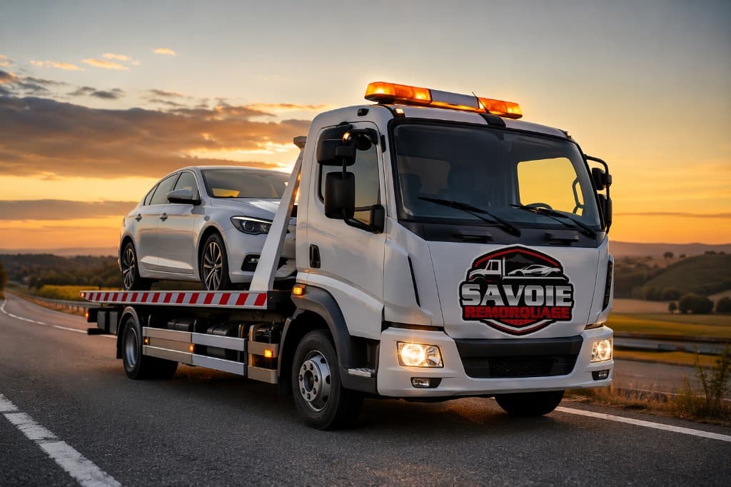 Dépanneuse Savoie Remorquage avec véhicule sur plateau